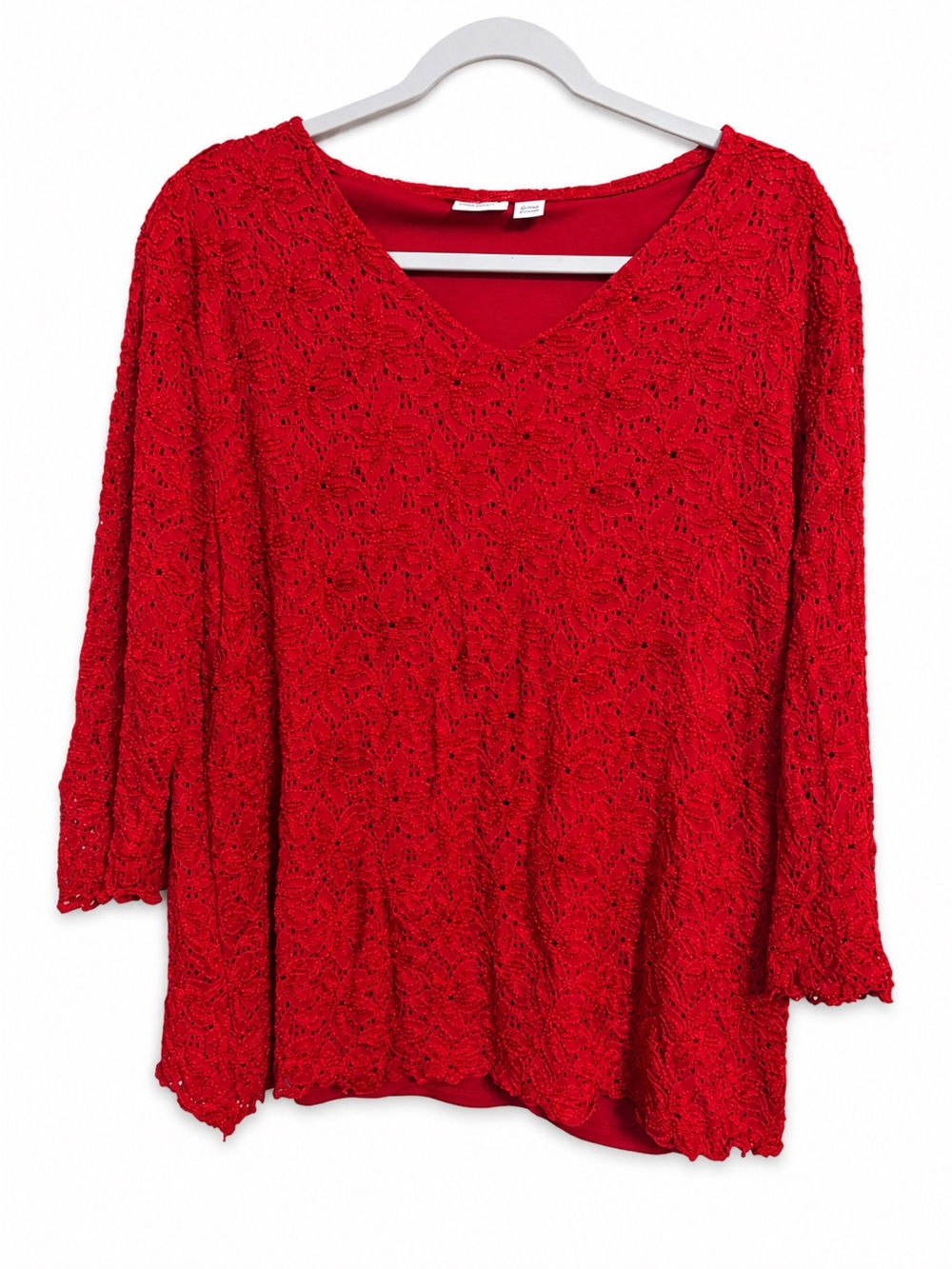 Red Lace V-Neck Knit Top Womens 22/24 petite